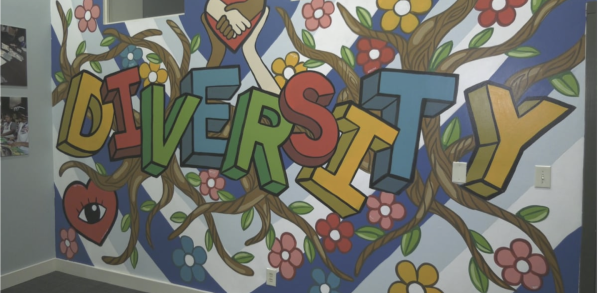 Photo of the colorful, bright mural made by students
